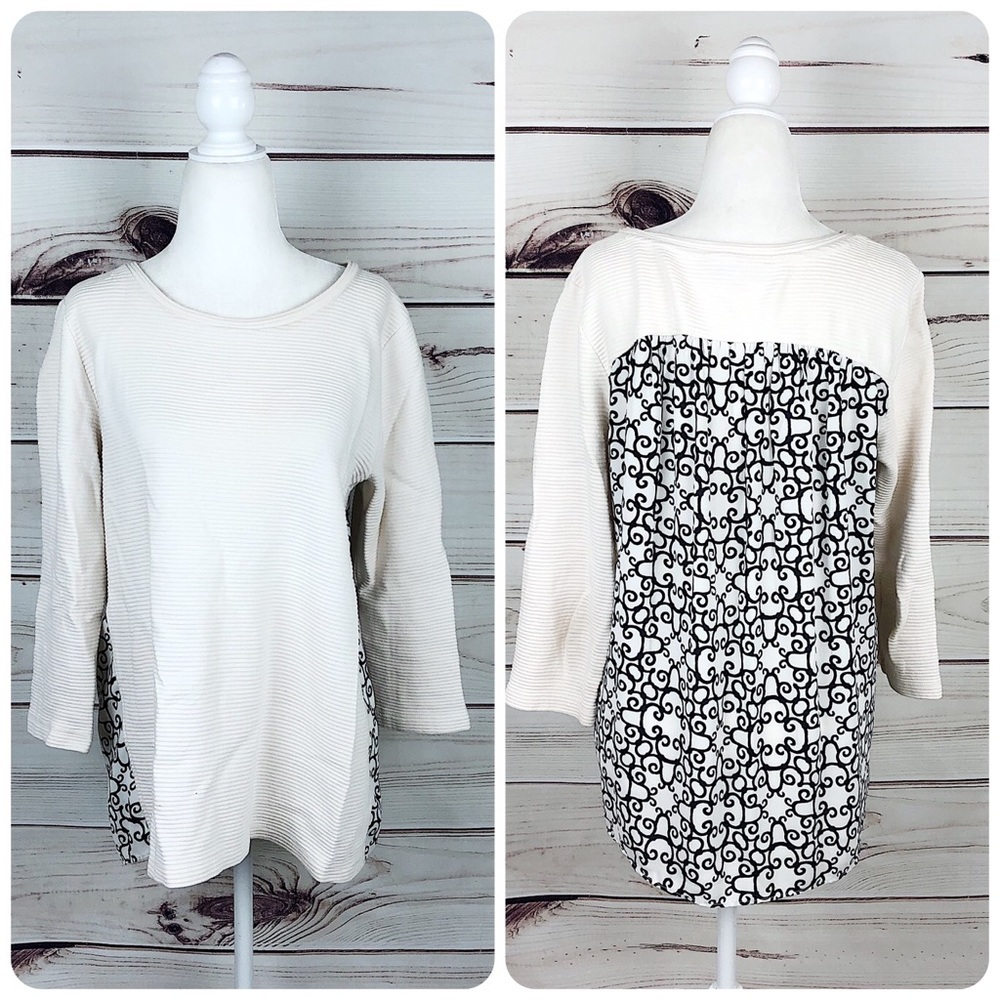 LOFT White Ribbed Flowy Pattern Back Pullover - Picture 3 of 9